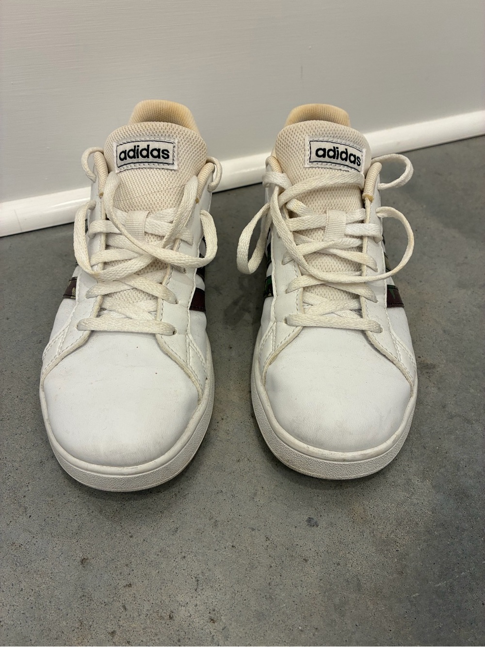 adidas Kids White Sneakers with Dark Accent